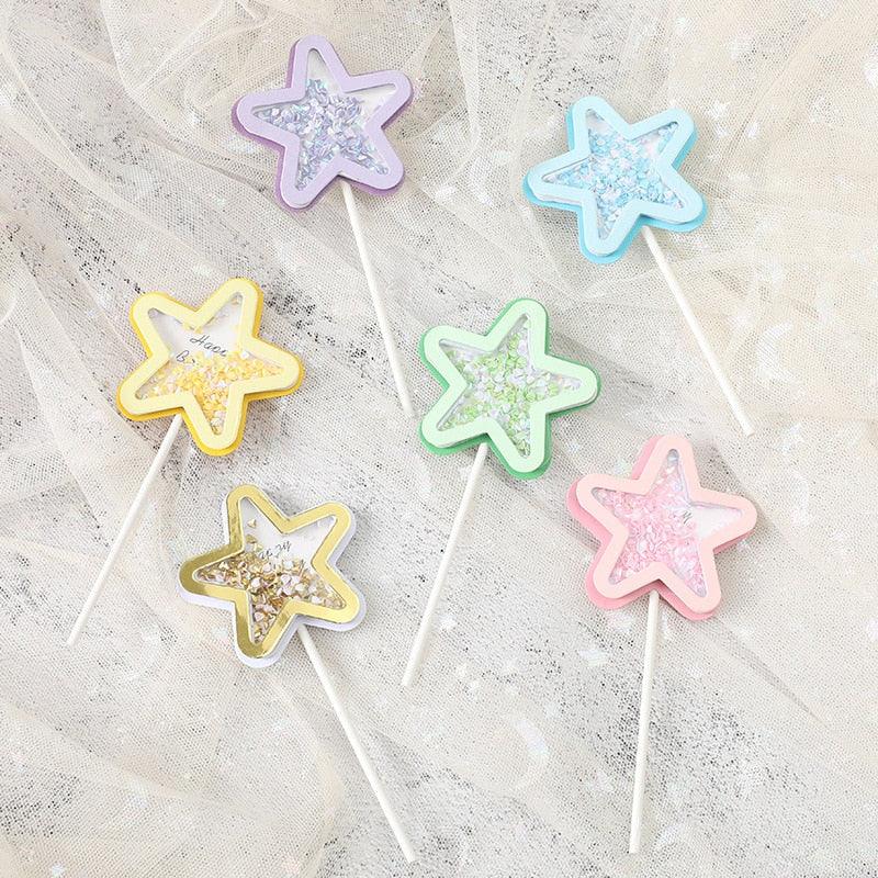 3PCS Love Happy Birthday Cake Toppers Star Cupcake Toppers Cake Decorations Glitter Star Cupcake Picks White Cloud Toothpicks for Baby Shower Stars Cupcake Topper Flags For Wedding Kids Birthday Party Supplies Cake Decoration