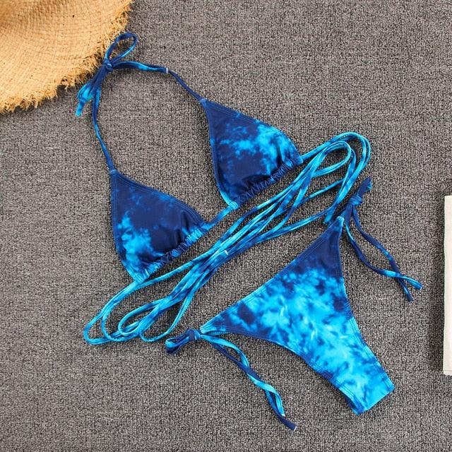 Fashion Women Swimsuit Swimwear Women Two Piece Swimsuit Swimwear Halter String Triangle Bikini Sets Women Two Piece Bathing Suit Bikinis Beachwear Beach Swimwear