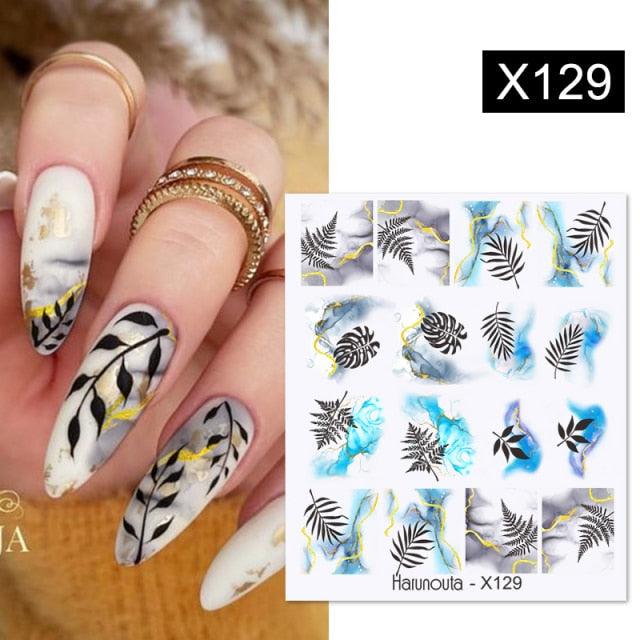 Black Lines Flower Leaves Water Decals Stickers Floral Face Marble Pattern Slider For Nails Summer Nail Art Decoration Summer Stickers on Nails Simple Summer Slider for Manicure Nail Art Watermark Manicure Decor