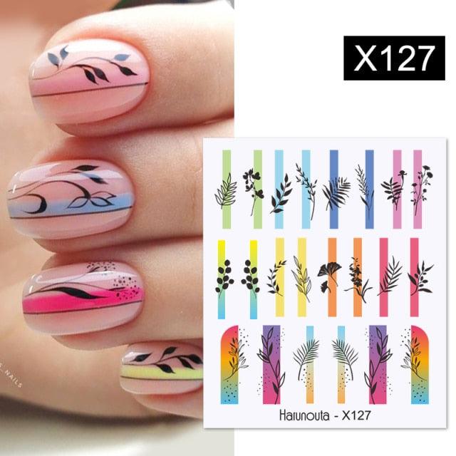 Black Lines Flower Leaves Water Decals Stickers Floral Face Marble Pattern Slider For Nails Summer Nail Art Decoration Summer Stickers on Nails Simple Summer Slider for Manicure Nail Art Watermark Manicure Decor