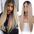 Long Straight Synthetic Black Wig Mixed Brown and Blonde Long Wig For Black Women Middle Part Nature Wigs For Black Women Cosplay Wigs For Women