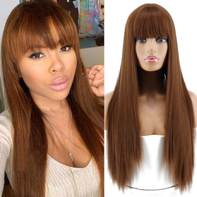 Long Straight Synthetic Black Wig Mixed Brown and Blonde Long Wig For Black Women Middle Part Nature Wigs For Black Women Cosplay Wigs For Women