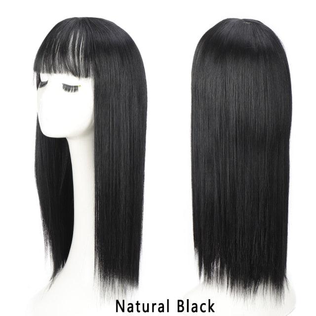 Long Straight With Bangs Synthetic Wigs For Black/White Women Natural Black Brown Gray Heat Resistant Fiber Hair Wigs For Black Women Cosplay Wigs For Women Gifts for Girlfriends