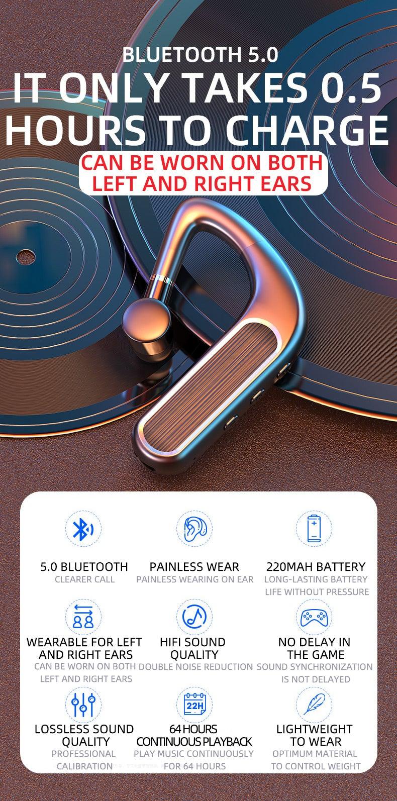 Bluetooth Headset Wireless Earpiece Bluetooth 5.0 Earphones Elegant Business Over Ear Headphones Noise Isolating Wireless Ergonomic Earbuds For Clear Calls Stereo Office Headset With Mic Black