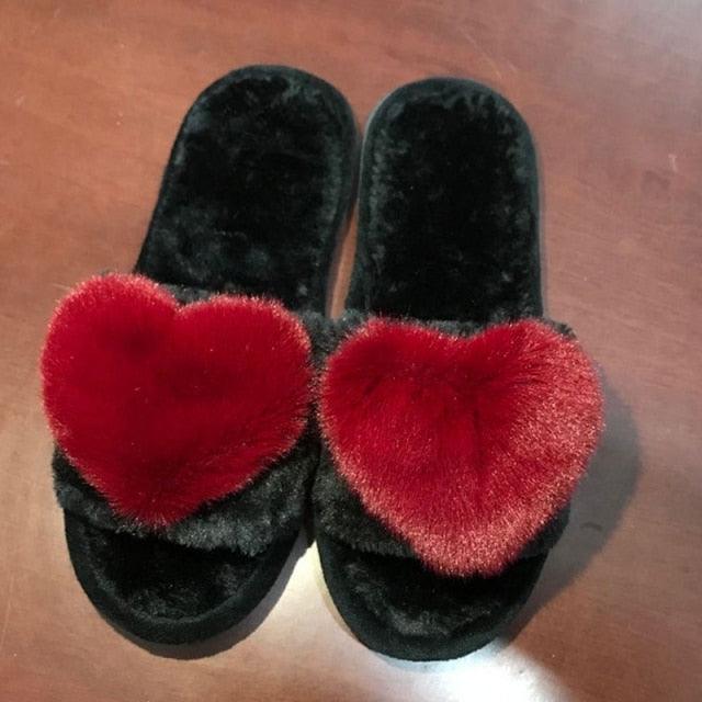 Women Indoor Warm Home Slippers Bedroom Cute Heart Pattern Non-slip Soft Comfort Plush House Heart Slippers Women Cute Fluffy Soft Sole Plush For House Indoor Outdoor Memory Foam Open Toe Slippers