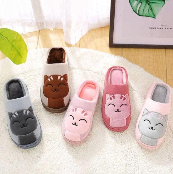 Women Winter Warm Home Slippers Couple Shoes Plush Cat Animal Slip On Soft Indoor Flats Comfort Cozy Memory Foam Scuff Slippers Slip On Warm House Shoes