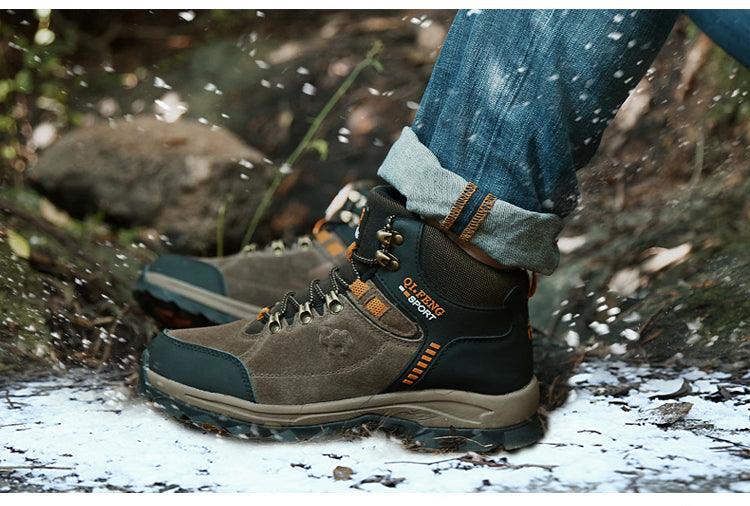 Unisex Hiking High Quality Mens Waterproof Boots Mountain Climbing Shoes Sports Rubber Sole Couple Olutdoor Warm Boots Ankle Hiking Boots Outdoor Lightweight Trails Shoes