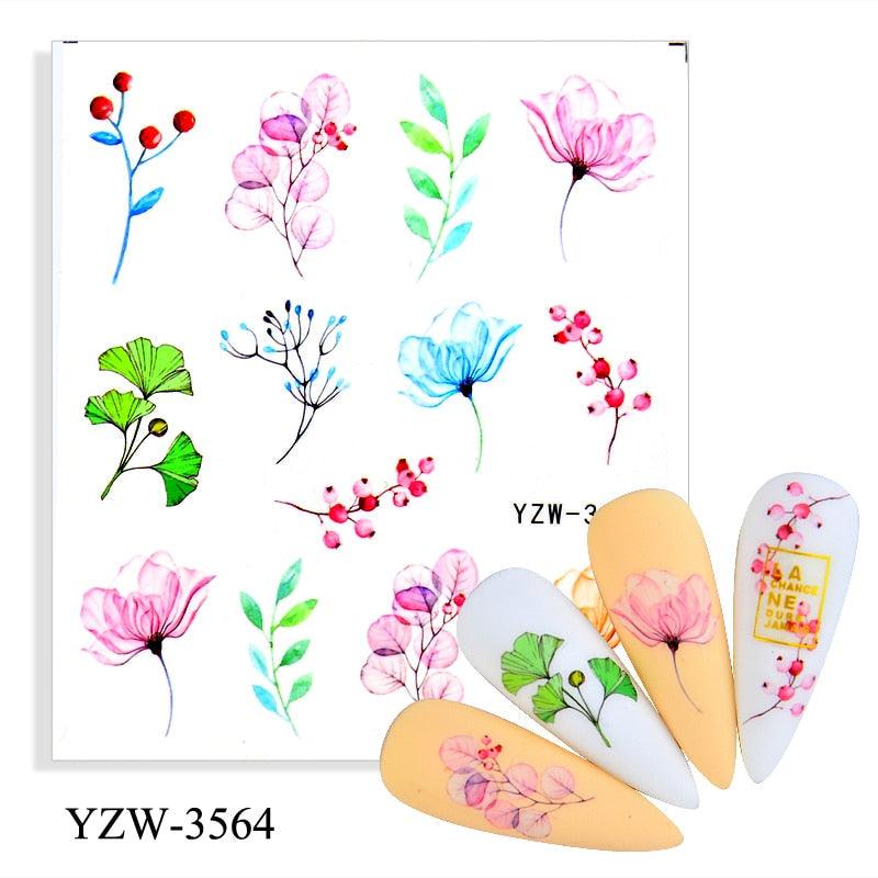 Autumn Simple Green Pink Pattern Water Nail Decal Sticker Flower Leaf Tree Winter Slider For Nail Art Manicuring Decoration Decals for Nail Art Decoration Including Hearts Stars Letters Bowknot Leaves Flowers Plants Fruits Butterflies