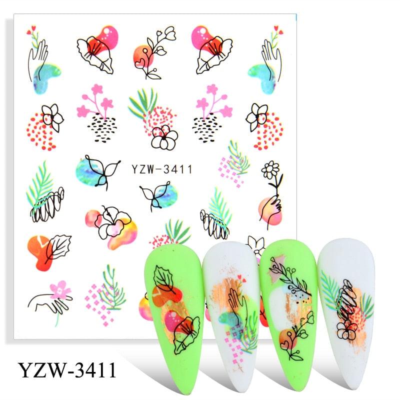 Autumn Simple Green Pink Pattern Water Nail Decal Sticker Flower Leaf Tree Winter Slider For Nail Art Manicuring Decoration Decals for Nail Art Decoration Including Hearts Stars Letters Bowknot Leaves Flowers Plants Fruits Butterflies