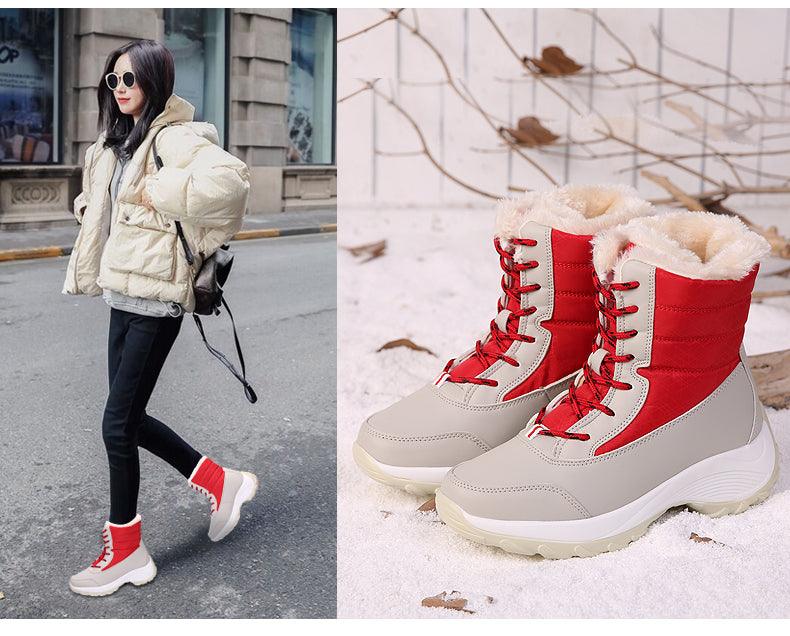 Womens Boots Waterproof Winter Shoes Snow Boots Keep Warm Ankle Winter Boots With Thick Fur Heels Women Ankle Hiking Shoes Waterproof Non Slip Warm Fur Outdoor Boots