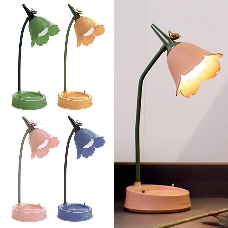 Flower LED Desk Lamp Student Bedroom Night Lamp Lighting Touch Reading Bedside Lamp Eye Protection Night Lights Table Lamp Light Cute Study Lamps for Bedroom Décor