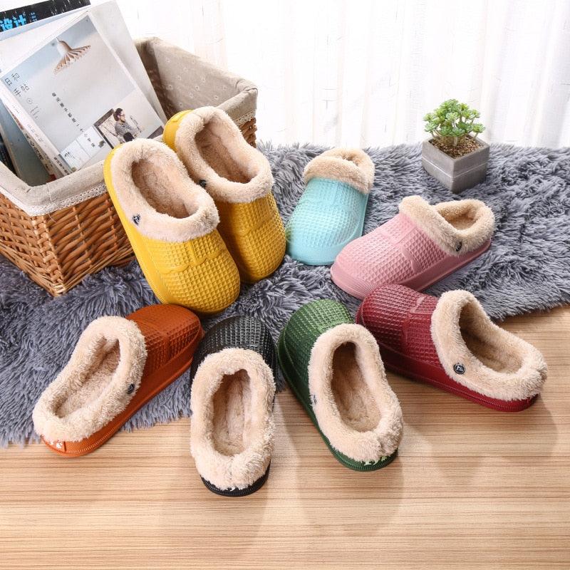 Winter Women's Slippers Warm Clogs Sandals Waterproof Slippers For Women Waterproof Slippers Fur Lined Clogs Winter Garden Shoes Warm House Family Women Shoes