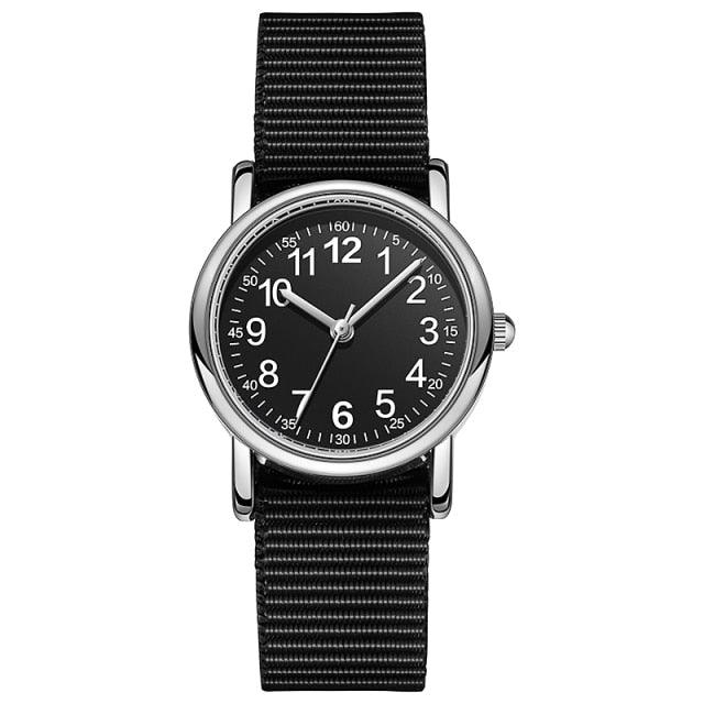 Easy To Read Quartz Watches Nylon Strap Sweat Proof Movement Analog Watch For Girls Boys Teens Minimalist Wrist Watch With Soft Band Learning Time Watch First Watch Soft Cloth Strap