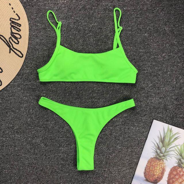 Neon Yellow Green Swimsuit Women Push Up Padded Micro Bikini Summer Beach Bathing Suit Beach Swimwear  Women's Scoop Neck Cut Out Front Lace Up Back High Cut One Piece Swimsuit