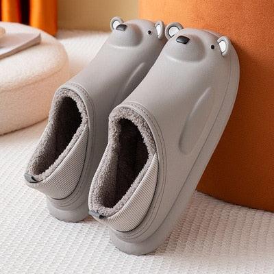 Rubber Beach Slides Waterproof Women Men's Slippers Sandals Cotoon Fur Thick Sole Winter Home Bath Shoes Memory Foam Bedroom Slippers Indoor Shoes Fuzzy Garden Waterproof Slippers