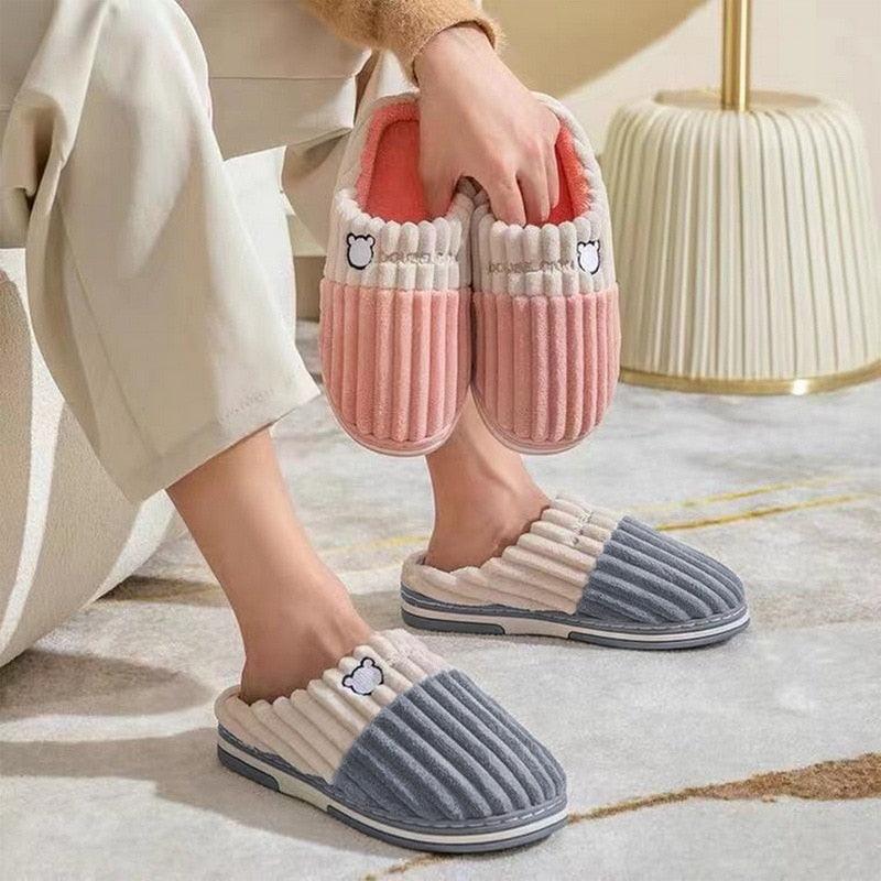 Women Winter Warm Fur Slippers Mens House Shoes Comfort Flat Heel Home Indoor Bedroom Warm Soft Cozy Fleece Lining House Slippers Memory Foam Slippers Winter Bedroom Shoes