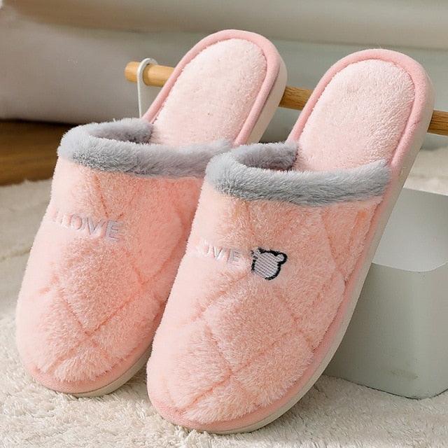 Women Winter Warm Fur Slippers Mens House Shoes Comfort Flat Heel Home Indoor Bedroom Warm Soft Cozy Fleece Lining House Slippers Memory Foam Slippers Winter Bedroom Shoes