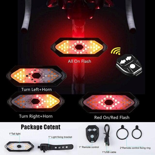 Rear Lamp Smart Bike Wireless Remote Turn Signal Lights Bicycle LED Taillight Personal Bicycle LED Rechargeable USB Bicycle Tail Light Wireless Remote Control Back Bike Light For Night Riding Safety Warning Cycling Lights