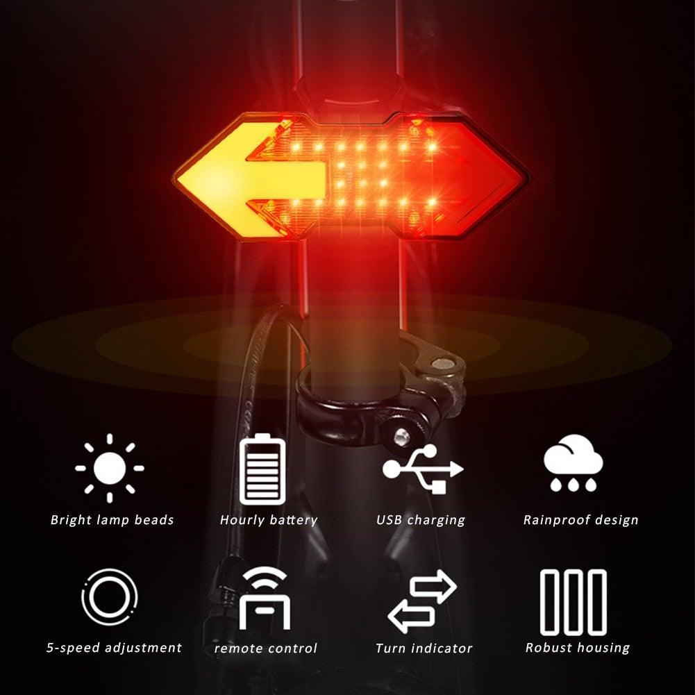 Wireless Remote Turn Signal Bicycle Light Indicator Smart LED Bike Taillight USB Rechargeable Cycling Rear Lamp USB LED Wireless Bike Rear Light Remote Control Bike Brake Light Bicycle Cycling Safety Outdoor Flashlight