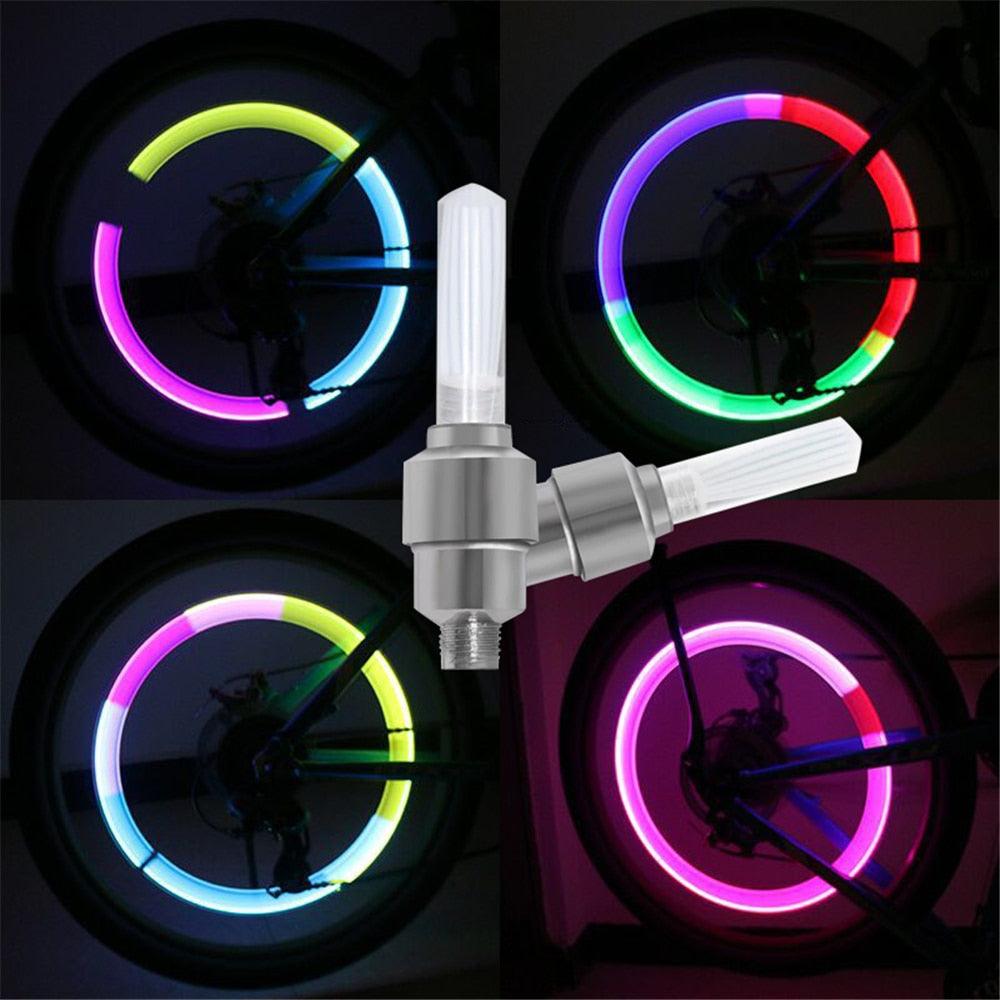 LED Neon Bike Wheel Tire Light Valve Dust Cap Spoke Light For Bicycle Cycling Warning Light Bicycle Flash Cap Light Bike Tire Wheel Valve Cap For Front And Rear Wheel Bicycle Motorcycle Tire Colorful Design