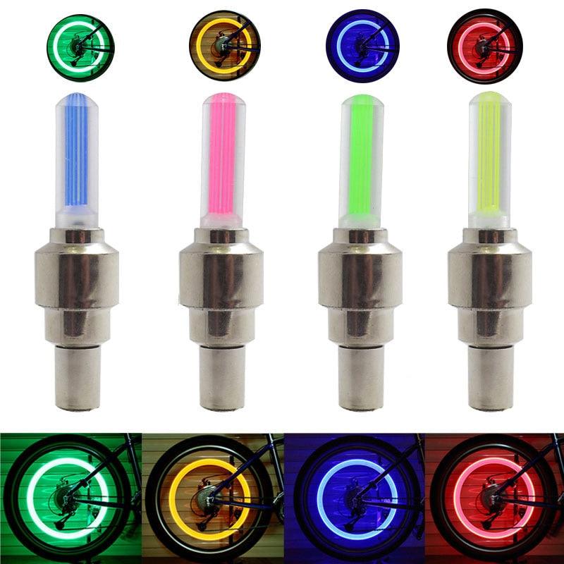 2PCS Ultralight Bike Valve Cap Light Road Bike LED Light Tire Valve Caps Wheel Spokes Light Bike Flash Tyre Wheel Cap Lights Bike Valve Neon Lights Colorful Night LED Tire Lights