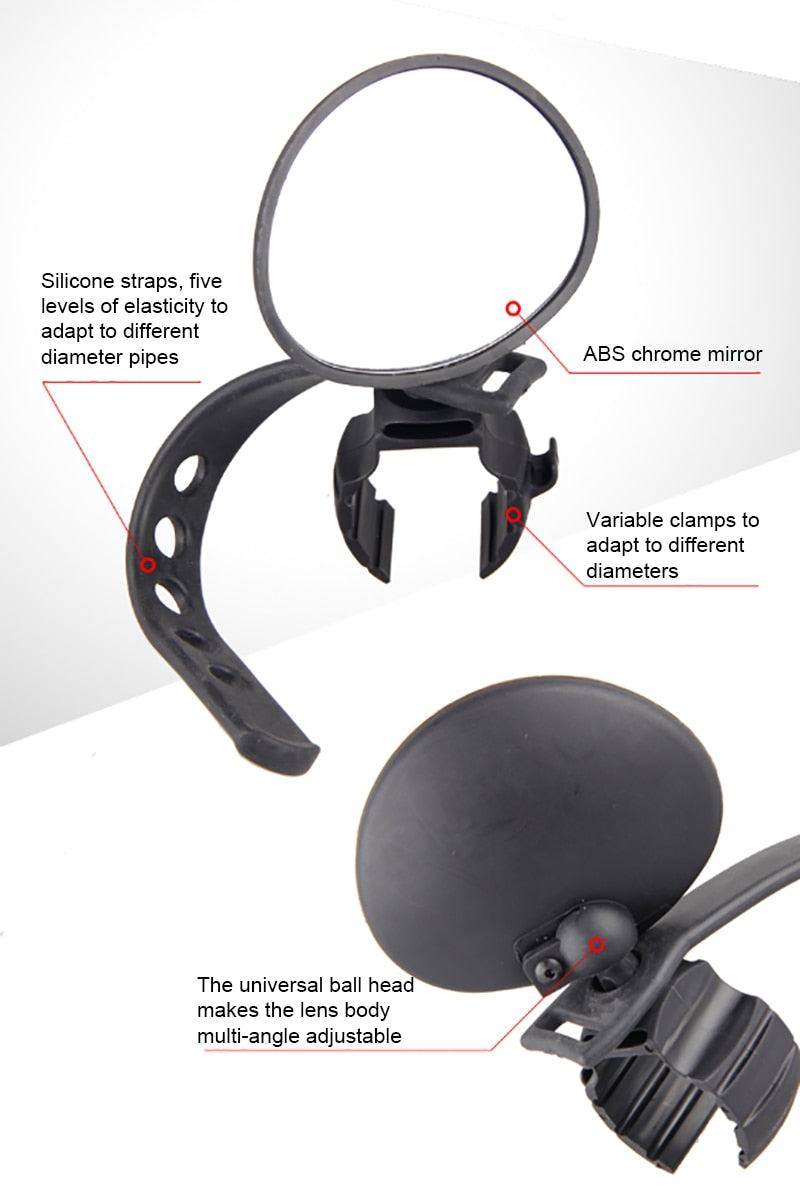 New Universal Rotate Bike Rearview Mirror Unique Bicycle Handlebar Mounted Convex Rear View Mirror Adjustable Full Rotatable Rearview Bicycle Mirrors Wide Angle Acrylic Convex Cycling Safety Mirror For Road Bike