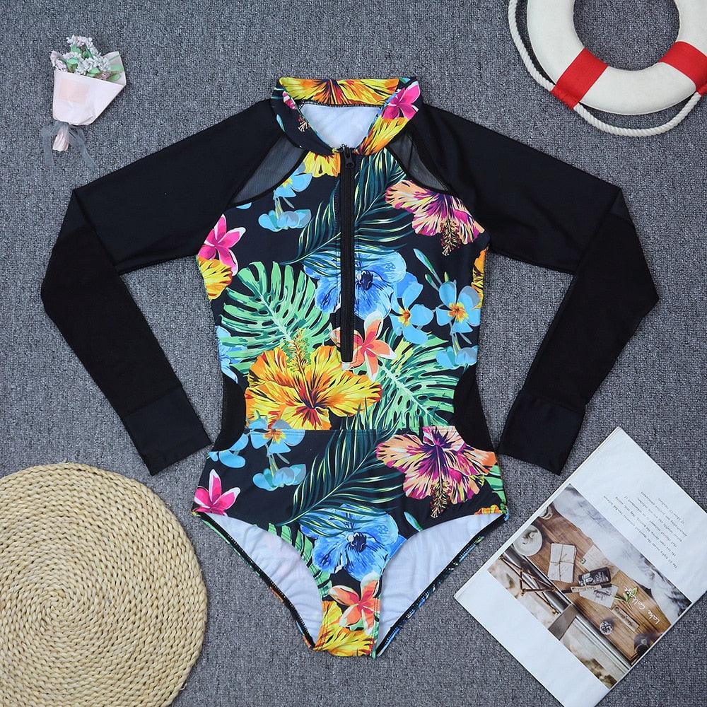 Surfing Swimsuit For Women Bikini Long Sleeve Swimwear Tiger Print Push Up Summer Bath Suit Two Piece Surfing Rash Guard Bikini Long Sleeve Swimsuit Set