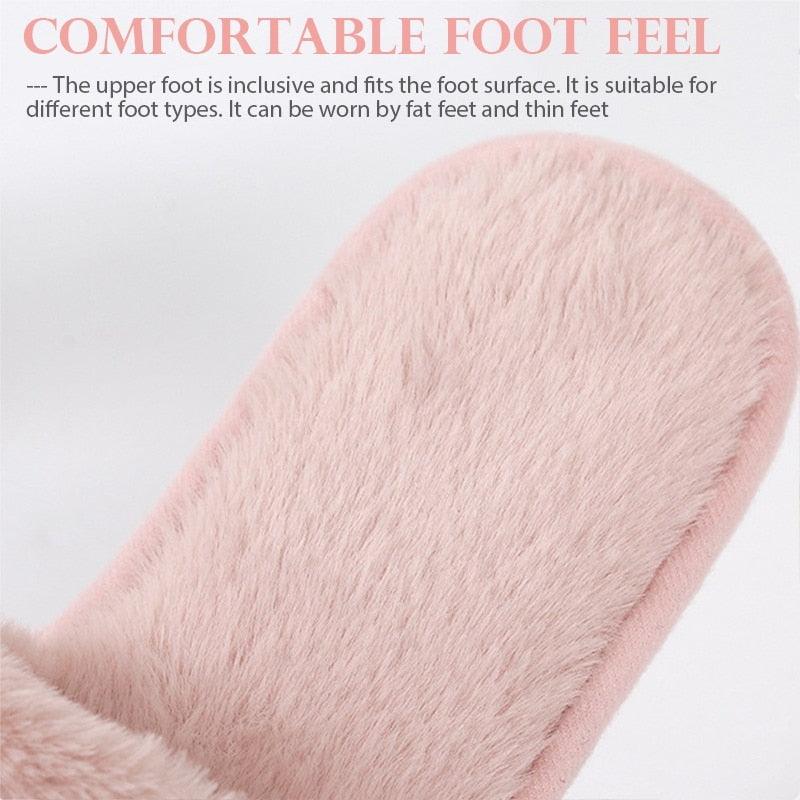 Warm Fluffy Slippers Women Faux Fur Slipper Indoor Floor Slides Flat Soft Furry House Warm Comfortable Fuzzy Furry Bedroom Slippers Indoor Cozy Memory Foam Anti-Slip Flip Flops