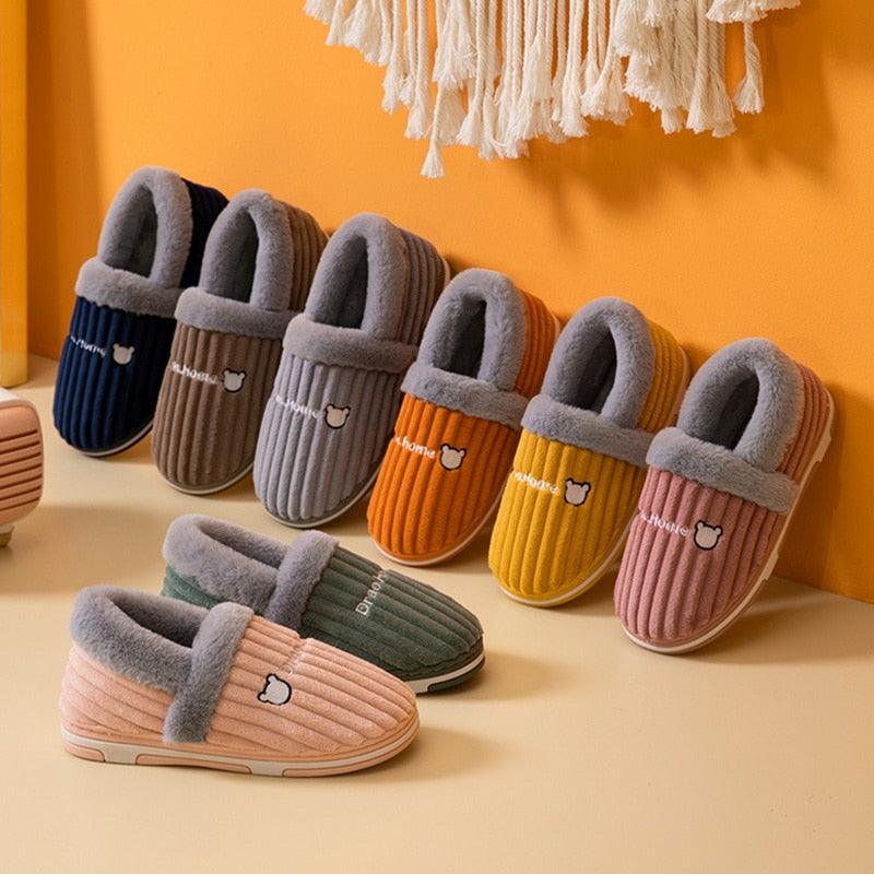 Women Winter Slippers Female Plush Thick Bottom Home Cotton Shoes Non-Slip Comfortable Indoors Flats Men's Plush Fleece Lined House Shoes Indoor Outdoor Anti-Skid Rubber Sole