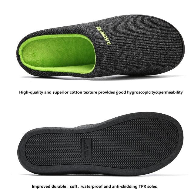 Men's Cotton Fabric Slippers Indoor Non-Slip Home Fur Couple Flat  Men Winter Slipper Cotton Memory Foam Slippers Comfort Knitted Cotton-blend Closed Toe House Indoor Outdoor Shoes