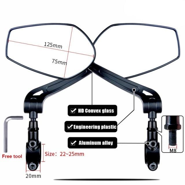 Smart Bicycle Stylish Handlebar Design Reflector Rear View Mirror Mountain Bike Electrical Bike Scooter HD Wide-Range Adjustable Angles Mirror Wide Range Back Reflector Vision Adjustable Left Right Mirrors For Road Electric Bike