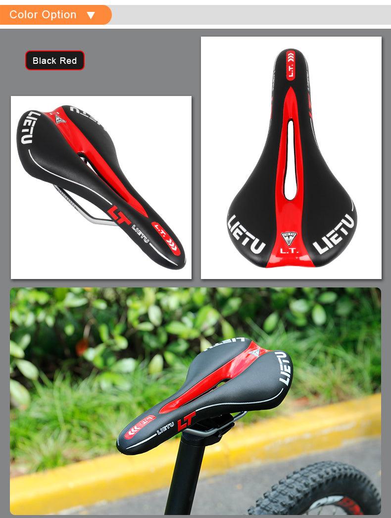 New Bicycle Saddle Ergonomic Road Bike Perforated Seat Foam Cushioned PU Leather Texture Steel Rail Cycle Accessories Mountain Bike Seat Comfortable Memory Foam Bicycle Seats For Mens