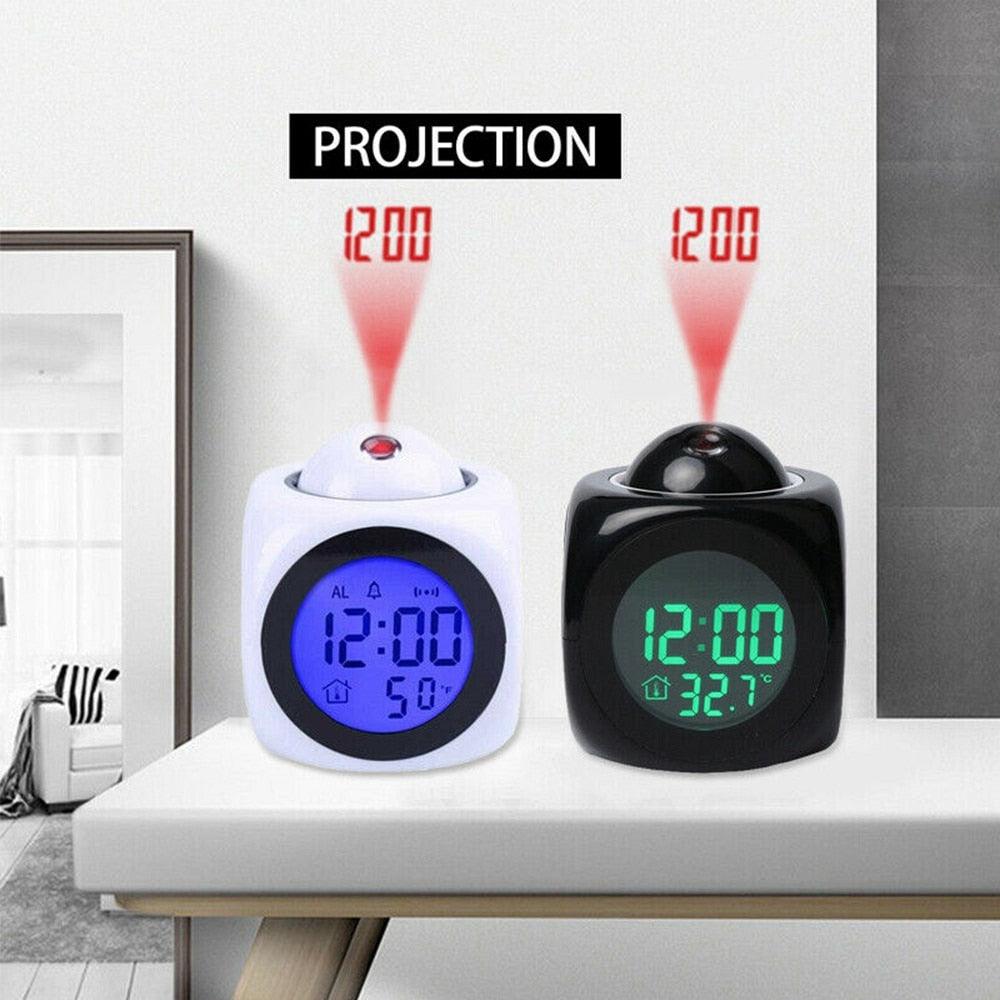 Digital Alarm Clock Projection Alarm Clock Wake Up Bedroom with Data and Temperature Display Talking Function LED Wall/Ceiling Projection Clock LCD Creative Projector Weather Temperature Desk Time Date Display Projection USB Charger Home Clock Timer