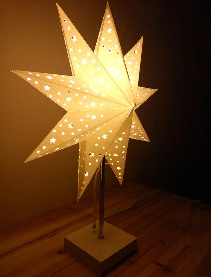 Modern Retro Led Table Lamp Desk Light Paper Star Wood Lamp Nordic Design Minimalist Bedside Living Room Bedroom Decor  Cute Study Lamps for Bedroom Décor