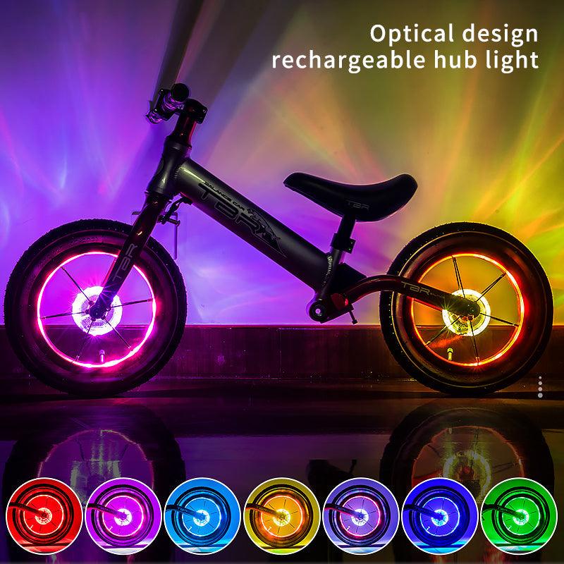 Smart LED Bicycle Wheel Light Bike Front Tail Hub Spoke Lamp Rechargeable Kids Balance Bike Light Colorful Bicycle Hub Light With Optical Design Vibration Sensor USB Rechargeable Waterproof Good Bike Gift For Teenagers