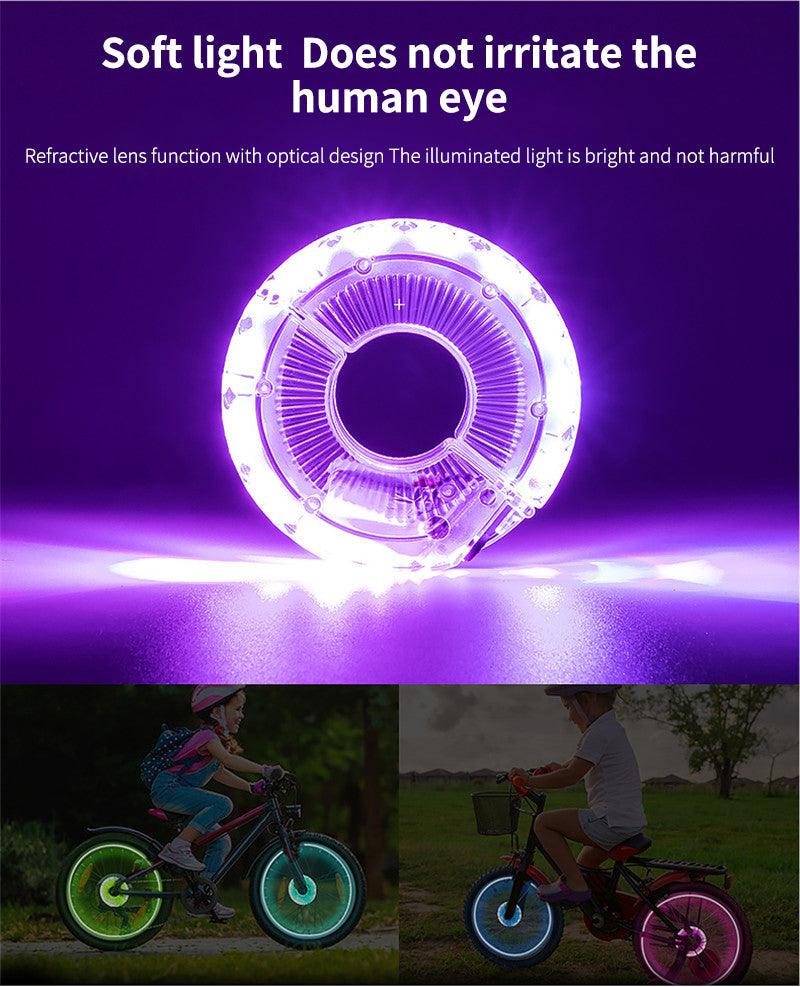 Smart LED Bicycle Wheel Light Bike Front Tail Hub Spoke Lamp Rechargeable Kids Balance Bike Light Colorful Bicycle Hub Light With Optical Design Vibration Sensor USB Rechargeable Waterproof Good Bike Gift For Teenagers