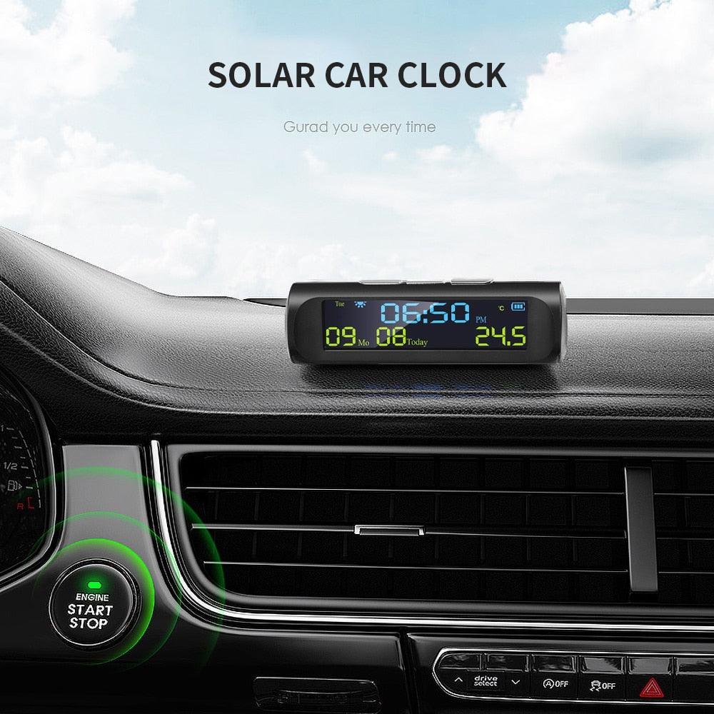 Solar Car Digital Clock with LCD Time Date In-Car Temperature Display for Outdoor Personal Car Part Decoration Universal Wireless Car Head Up Display Digital GPS Speedometer MPH Solar Battery USB Charged with Time Clock