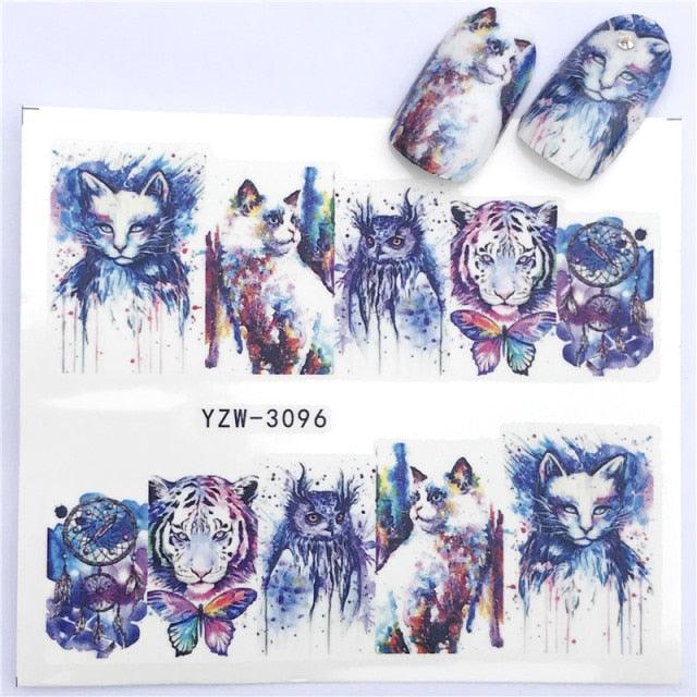 Water Decals Nail Tattoo Wolf Animal 3D Embossed Nail Sticker Flower Adhesive Manicure Slider Nail Art Tips Curve Graffiti Nail Design for Acrylic Nail Supplies Designer Nail Decorations for Women Girls Kids 3D Nail Art Stickers Decals