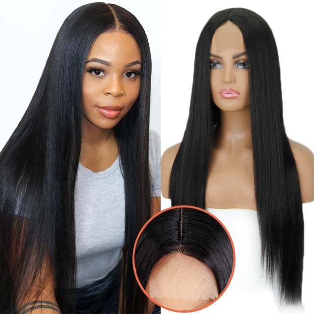 Long Straight Synthetic Black Wig Mixed Brown and Blonde Long Wig For Black Women Middle Part Nature Wigs For Black Women Cosplay Wigs For Women