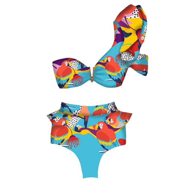 Two-Pieces Women  Push-Up Padded Bra Ruffles Bandage Bikini Set Swimsuit  Women's Bathing Suits Ruffles Flounce Bikini Sets Low Rise Two Piece Swimsuit Swimwear Bathing Suit Beachwear