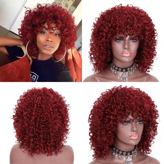 Glorious Afro Wigs Short Kinky Curly Wig Synthetic Short Bob Wig With Bangs Mixed Highlight Wig for Black Women Cosplay Wigs For Black Women Gifts for Girlfriends