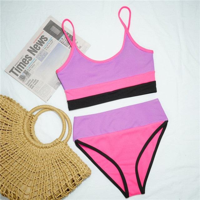 Female Swimsuit High Waist Bikini Women High Waist Bikini Set Two Piece Swimsuits Bikini Top With Bottoms Bathing Suits For Teens Girls Women Swimwear Two-pieces Bikini Set Sport Bathing Suit Swim Lady