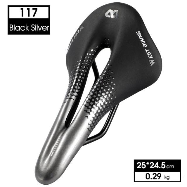 Ultra Light Comfortable Bicycle Saddle Mountain Road Bike Seat Soft Leather Hollow Breathable Cushion Seat Ergonomics Design Breathable Suspension Gel Bike Saddle Cushion For Mountain Bike Road Bike