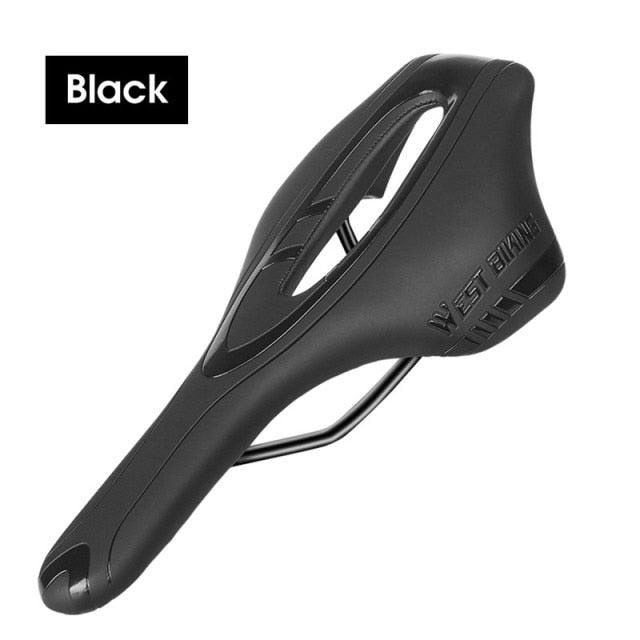 Ultra Light Comfortable Bicycle Saddle Mountain Road Bike Seat Soft Leather Hollow Breathable Cushion Seat Ergonomics Design Breathable Suspension Gel Bike Saddle Cushion For Mountain Bike Road Bike