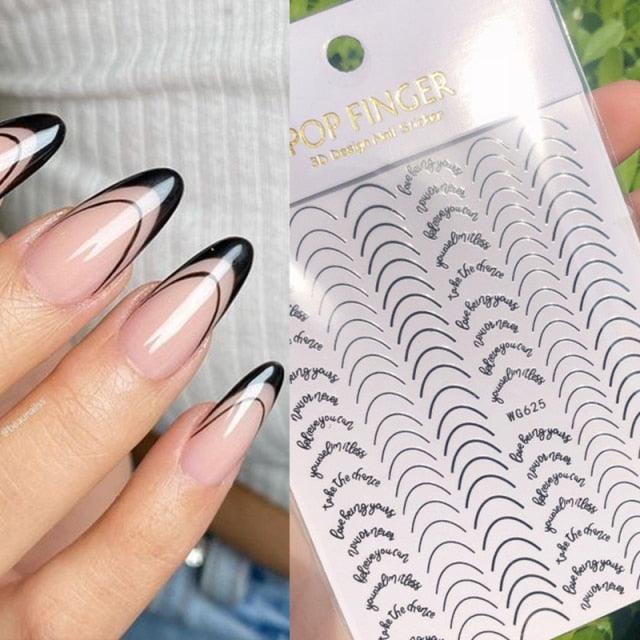 Gold 3D Nail Sticker Curve Stripe Lines Nails Stickers Gradient Adhesive Striping Tape Nail Foil Nail Art Stickers Decals Silver Strip Line Nail Decal Self-Adhesive 3D Wave Decal Decoration Metallic Curve Design Decoration for Women Girls