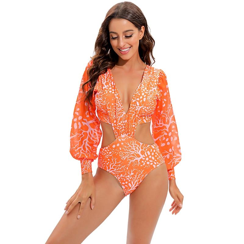 Surfing Swimsuit For Women Bikini Long Sleeve Swimwear Tiger Print Push Up Summer Bath Suit Two Piece Surfing Rash Guard Bikini Long Sleeve Swimsuit Set