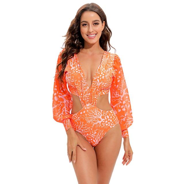 Surfing Swimsuit For Women Bikini Long Sleeve Swimwear Tiger Print Push Up Summer Bath Suit Two Piece Surfing Rash Guard Bikini Long Sleeve Swimsuit Set