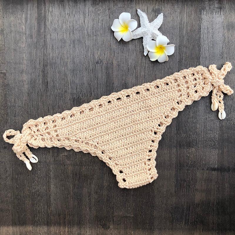 Handmade Vintage Crochet Bikinis Knitted Cotton Swimwear Women's Crochet Swimsuit Two Pieces Bathing Suits Bikini Swimsuit Top Bottom Bandage Modern Women Beachwear For Summer