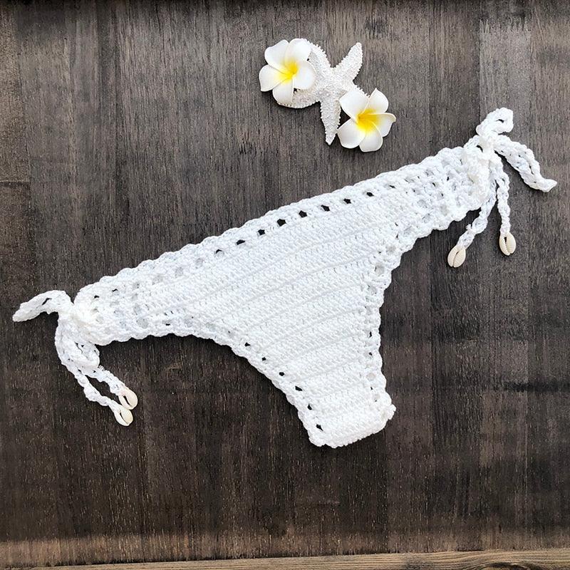 Handmade Vintage Crochet Bikinis Knitted Cotton Swimwear Women's Crochet Swimsuit Two Pieces Bathing Suits Bikini Swimsuit Top Bottom Bandage Modern Women Beachwear For Summer