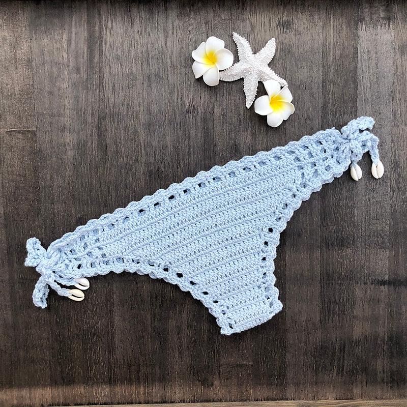 Handmade Vintage Crochet Bikinis Knitted Cotton Swimwear Women's Crochet Swimsuit Two Pieces Bathing Suits Bikini Swimsuit Top Bottom Bandage Modern Women Beachwear For Summer